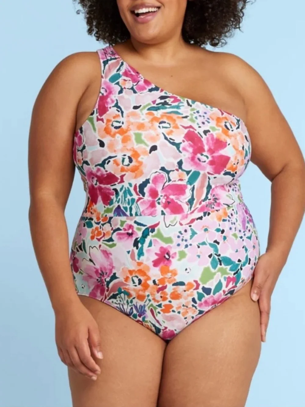Summersalt L.L. Bean Ruched Sidestroke Floral One Shoulder bathing suit swim 14